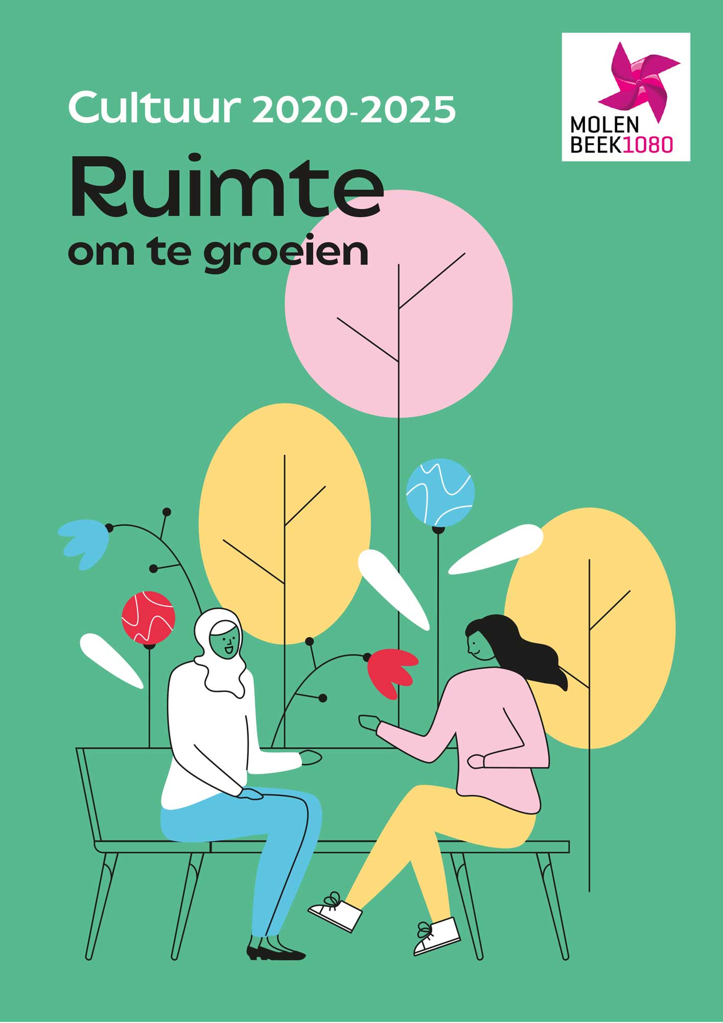Nederlandstalige cover (groen) voor brochure rond Cultuurbeleid in Molenbeek